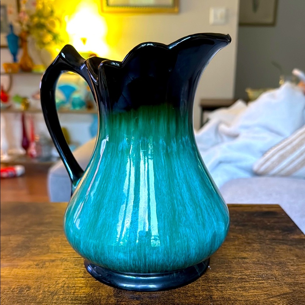 Blue Mountain Pottery 8" Colonial Style Jug Pitcher Green blue black Vintage